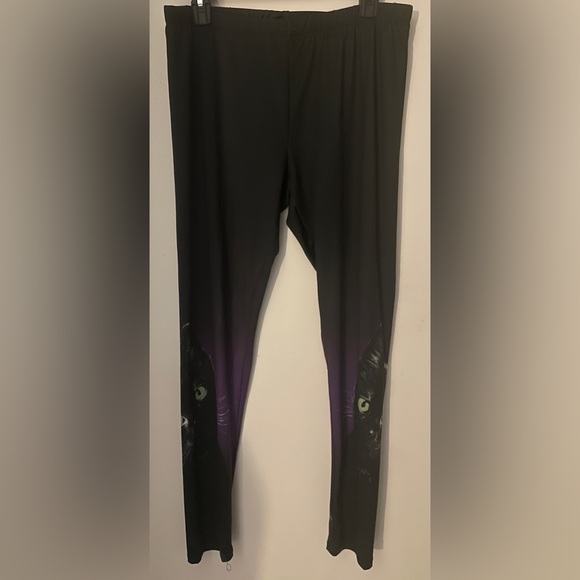 AWAKE XL black cat kitten polyester purple leggings joggers halloween - Picture 4 of 5